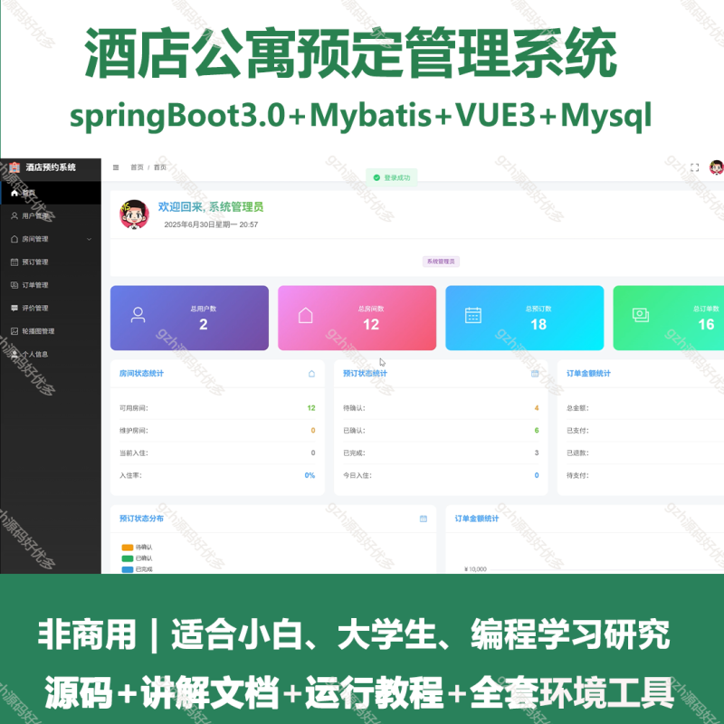 酒店公寓民宿宾馆客房预定管理系统-源码好优多