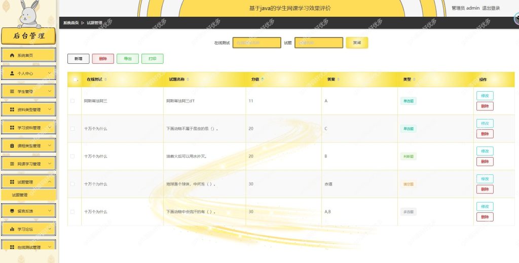 基于Java springboot学生网课学习效果评价系统-源码好优多