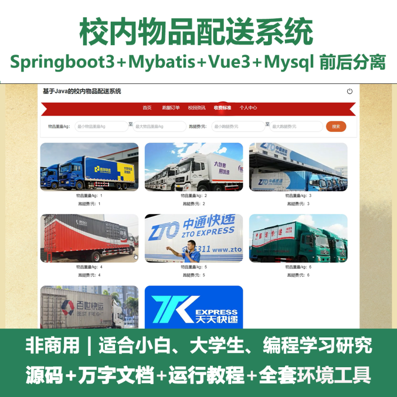 基于Java springboot校内物品配送系统+LW-源码好优多