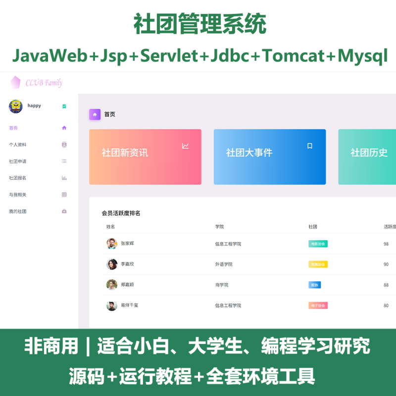 社团管理系统源码 javaWeb+jsp+servlet+mysql-源码好优多