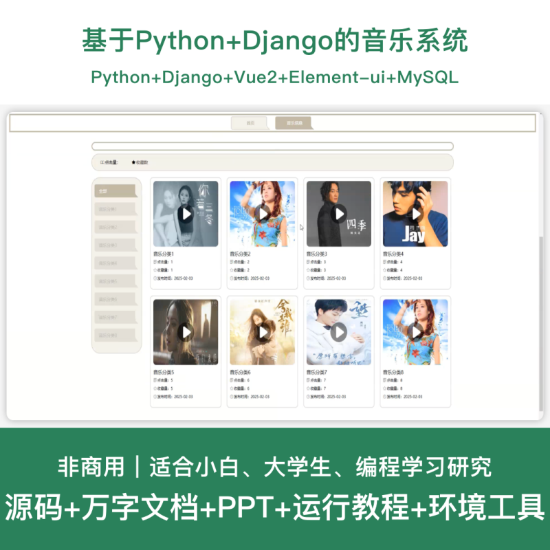 音乐系统源码 Python+Django+Vue 前后分离 万字文档-源码好优多
