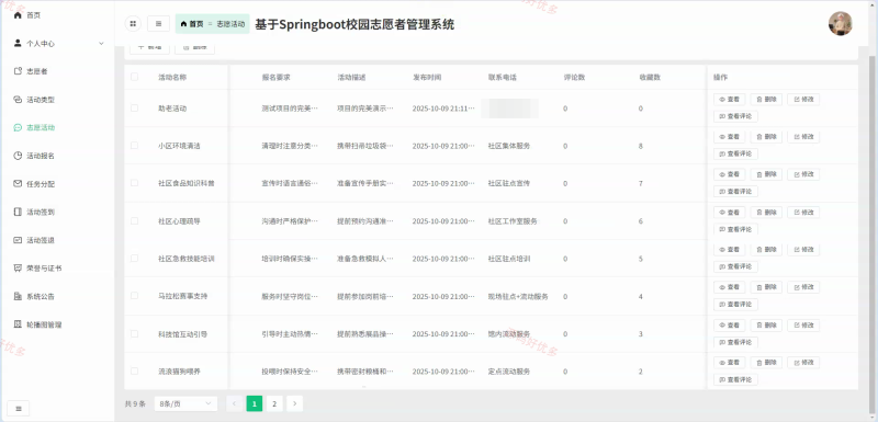 springboot 校园志愿者管理系统-源码好优多
