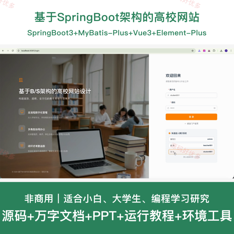基于SpringBoot架构的高校网站-源码好优多
